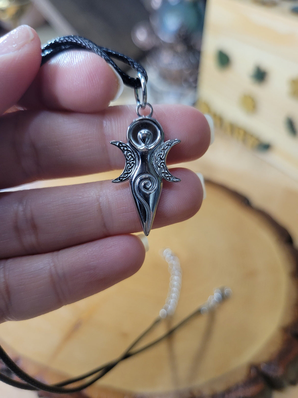 Moon Goddess Pendant with cord, Triple Goddess Pendant, Moon Pendant