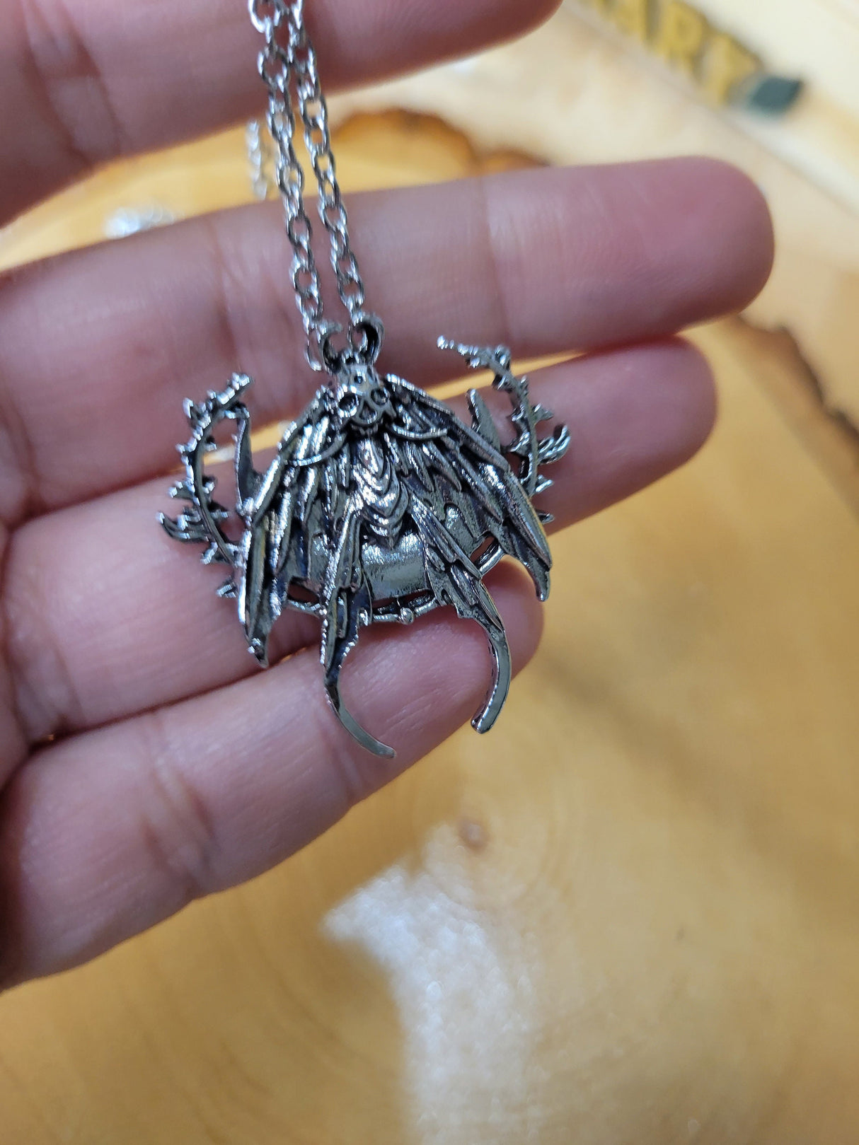 Skull Moth Pendant Necklace, Gothic Jewelry, Antique Silver, Nature Lover Necklace