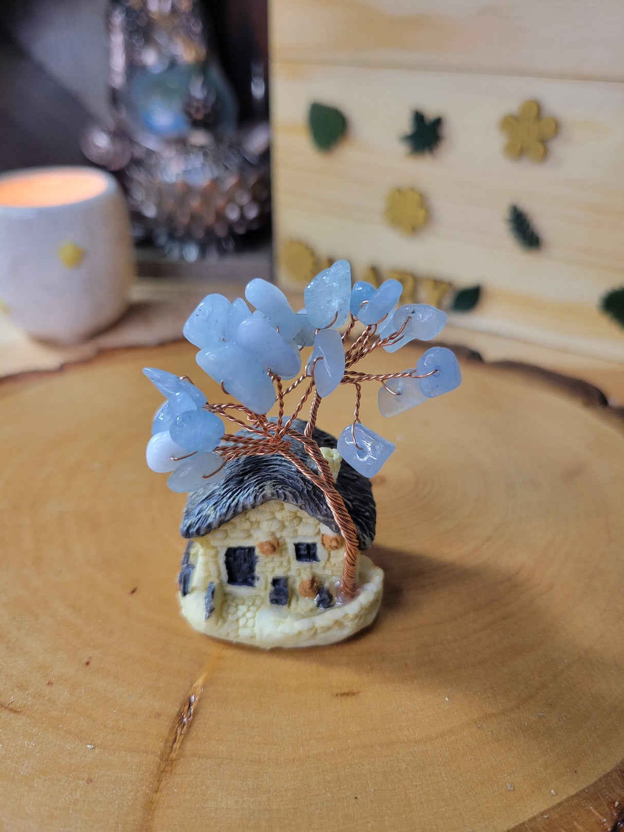 Mini House Crystal Trees Natural Mixed Stone Model Ornament, for Desk Home Decoration