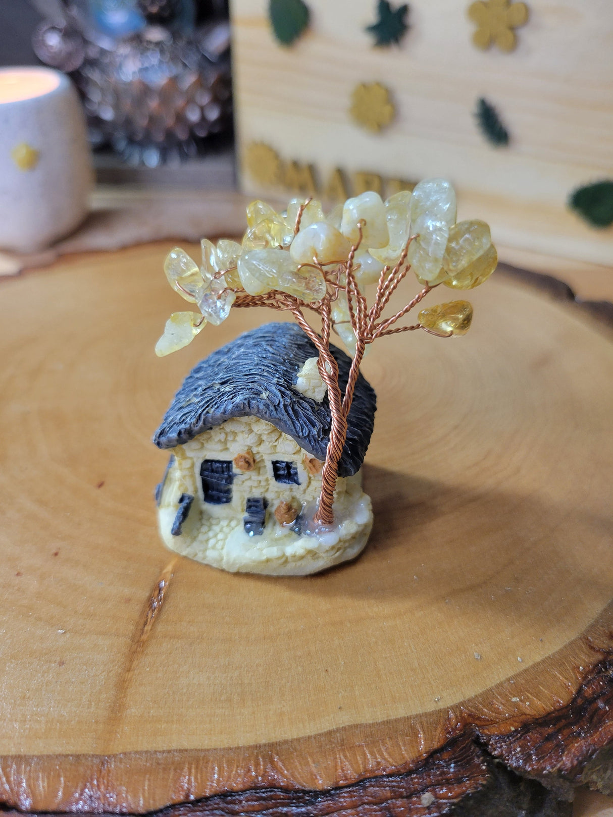 Mini House Crystal Trees Natural Mixed Stone Model Ornament, for Desk Home Decoration