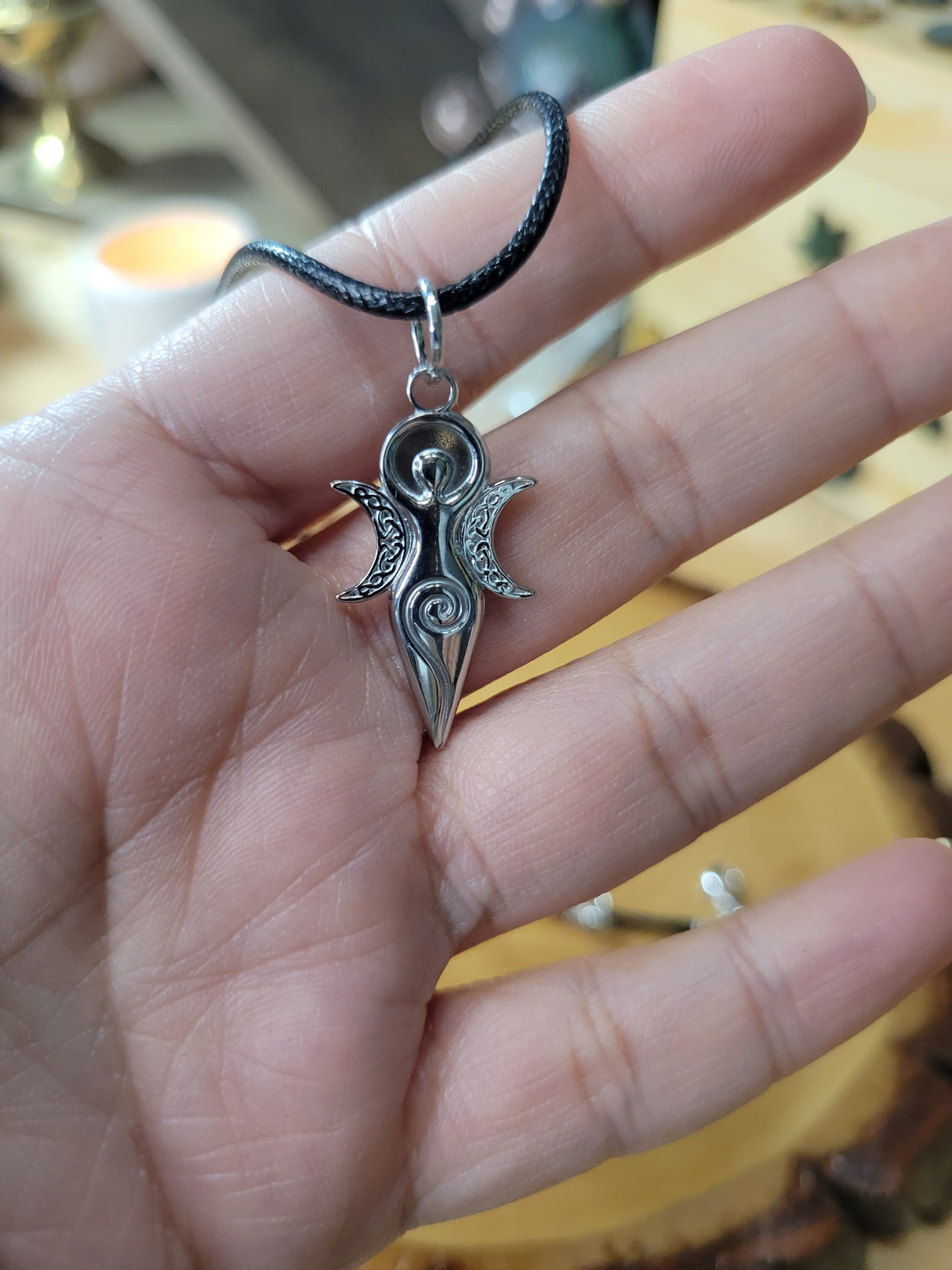 Moon Goddess Pendant with cord, Triple Goddess Pendant, Moon Pendant