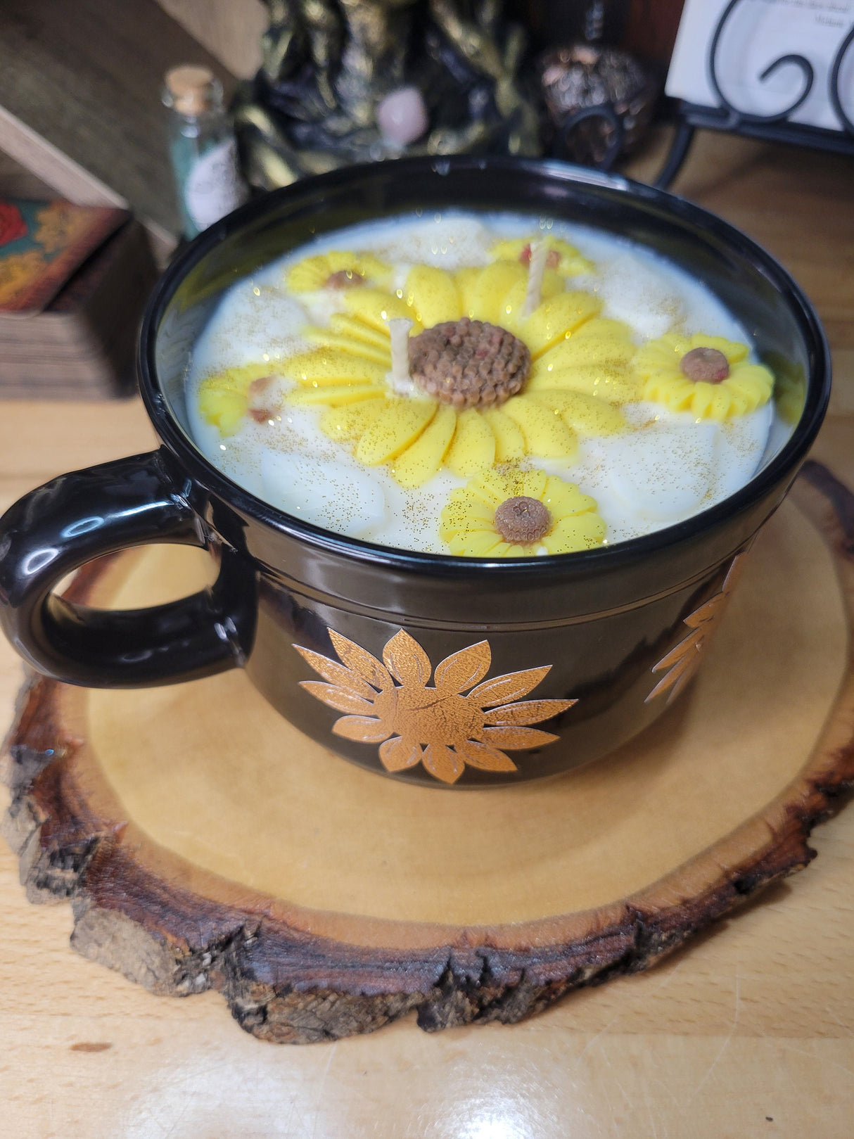Sunflower Candle, Big Mug Handmade Ceramic Candles Soy Candles, Sunflowers Decor Flowers Candle