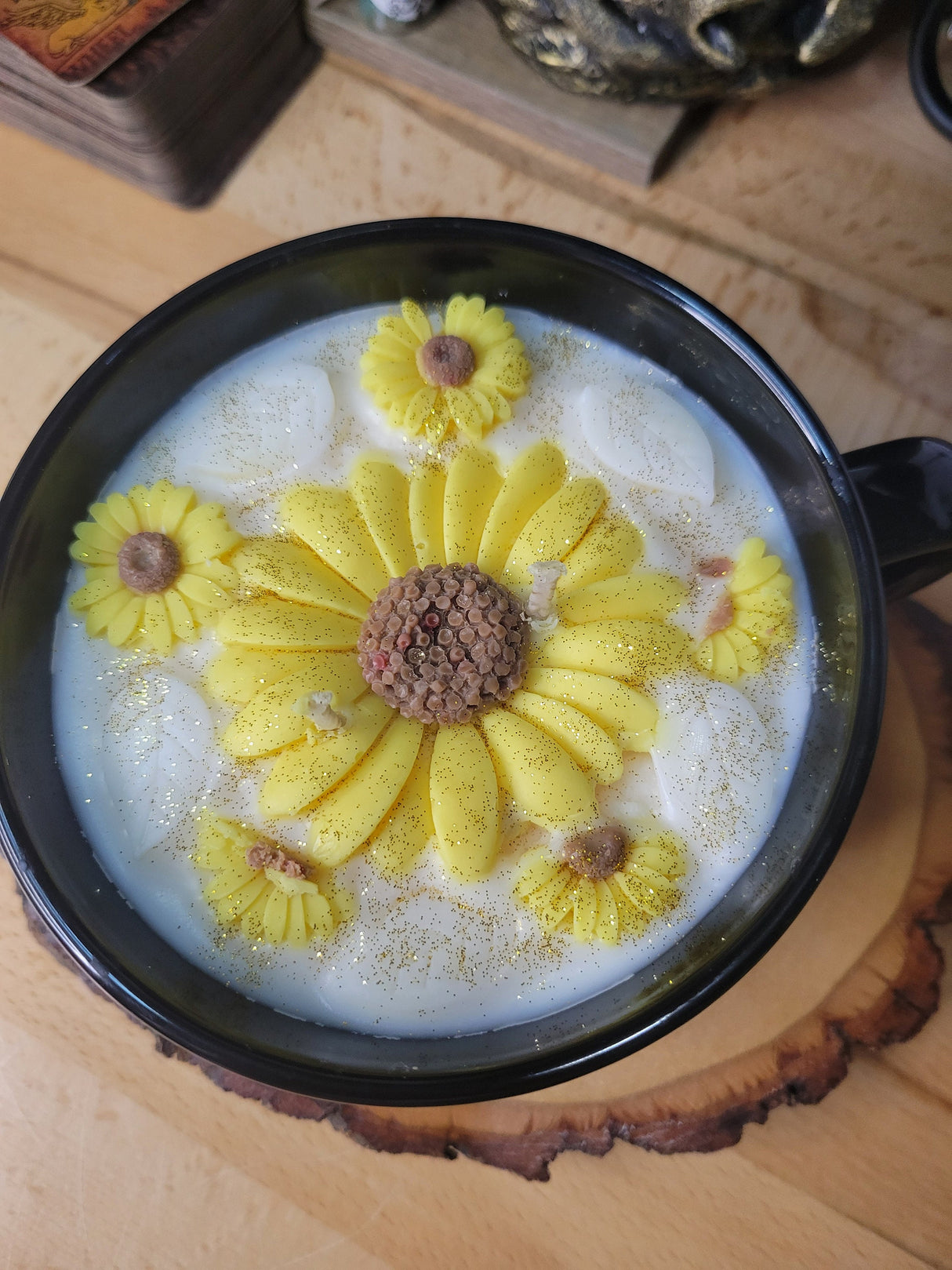 Sunflower Candle, Big Mug Handmade Ceramic Candles Soy Candles, Sunflowers Decor Flowers Candle
