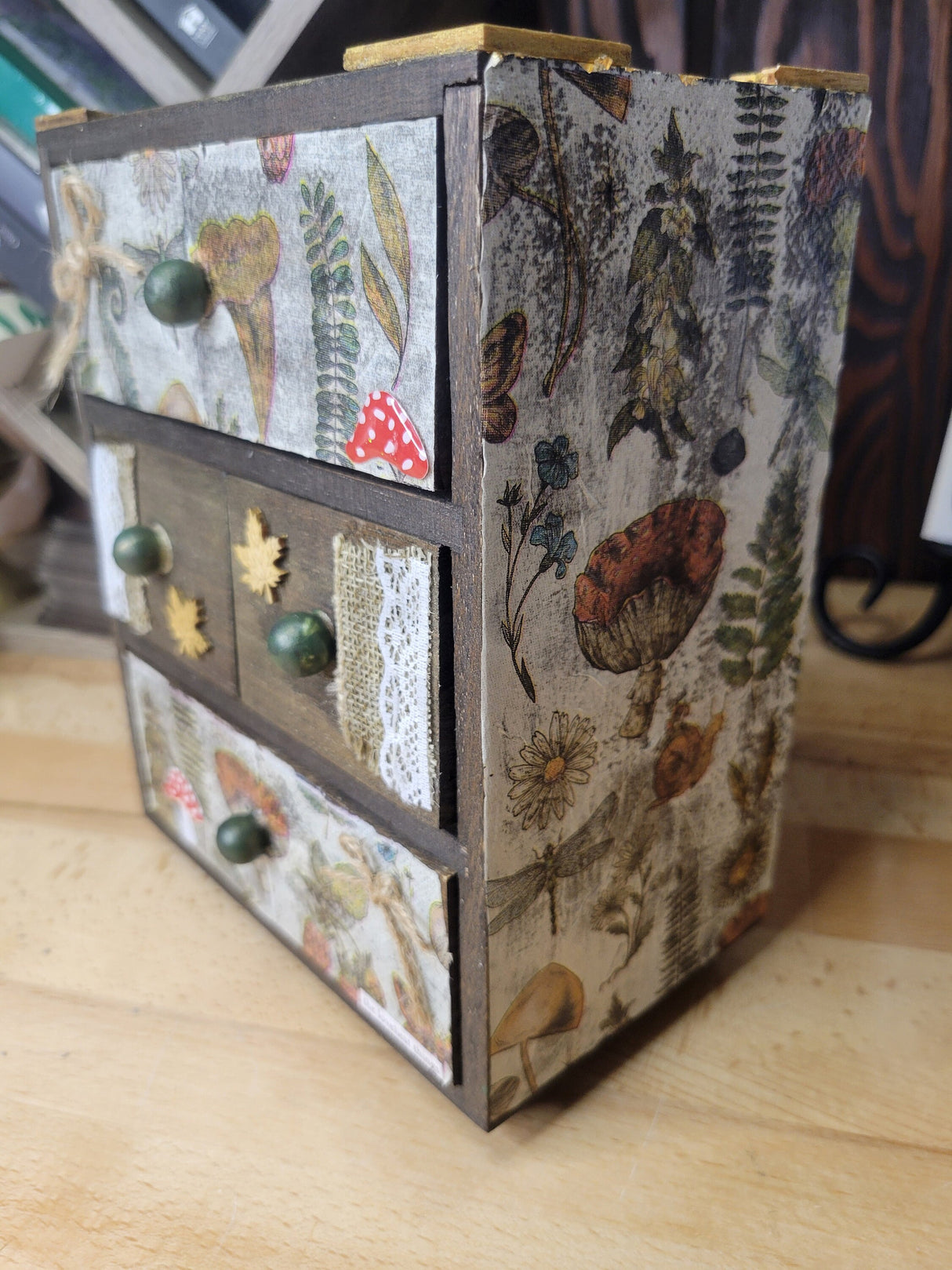 Wooden Chest Witchy Herbs and Flowers Hand-decorated and Painted Wooden 4 Drawer Box Mystical and Flowers Decoration