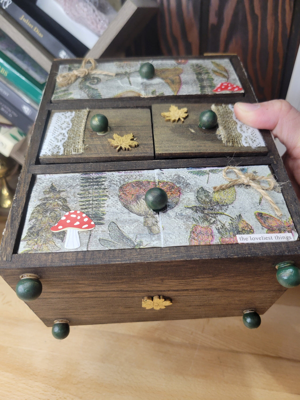 Wooden Chest Witchy Herbs and Flowers Hand-decorated and Painted Wooden 4 Drawer Box Mystical and Flowers Decoration