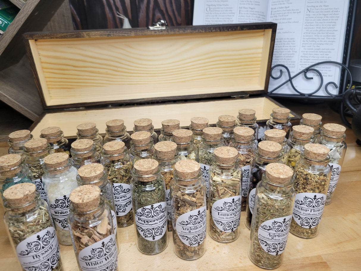 Magical Witch Herb Box, Enchanting Handmade Herbs, and Resin decorated Wood Witchy Box