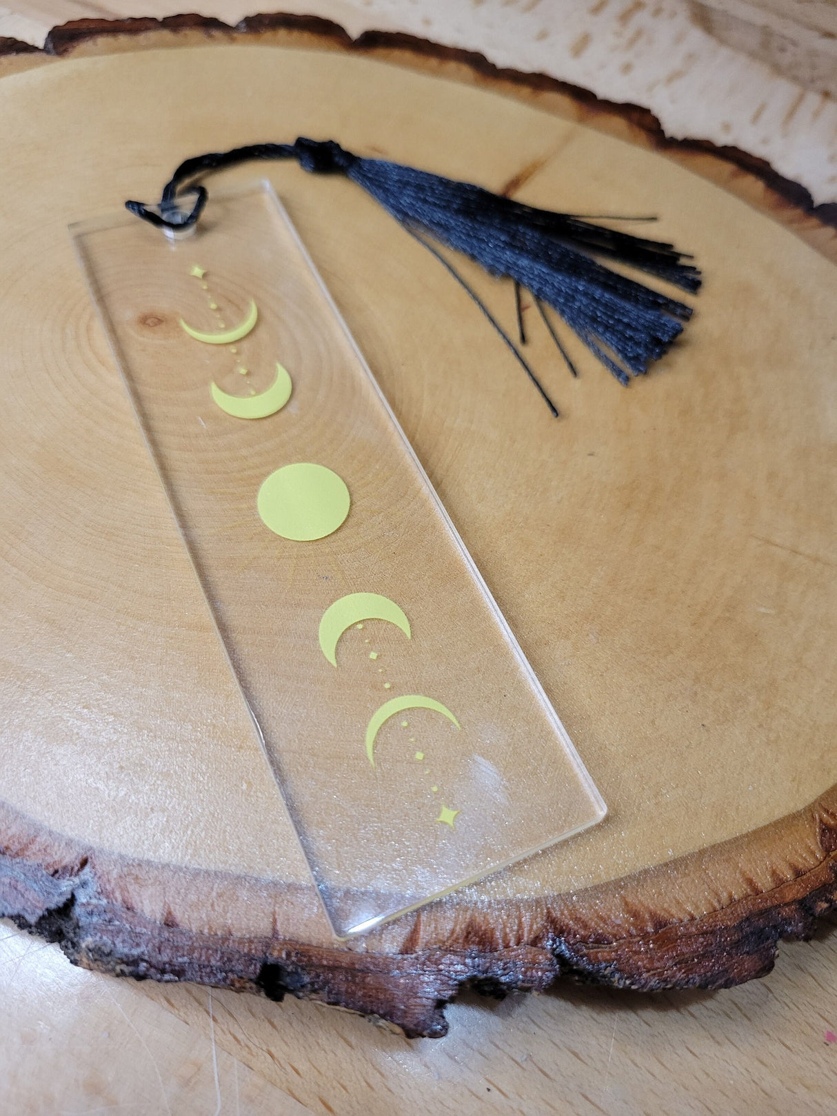 Phases of the Moon Bookmark, Witchy Bookmark, Gold Moon Acrylic Bookmark