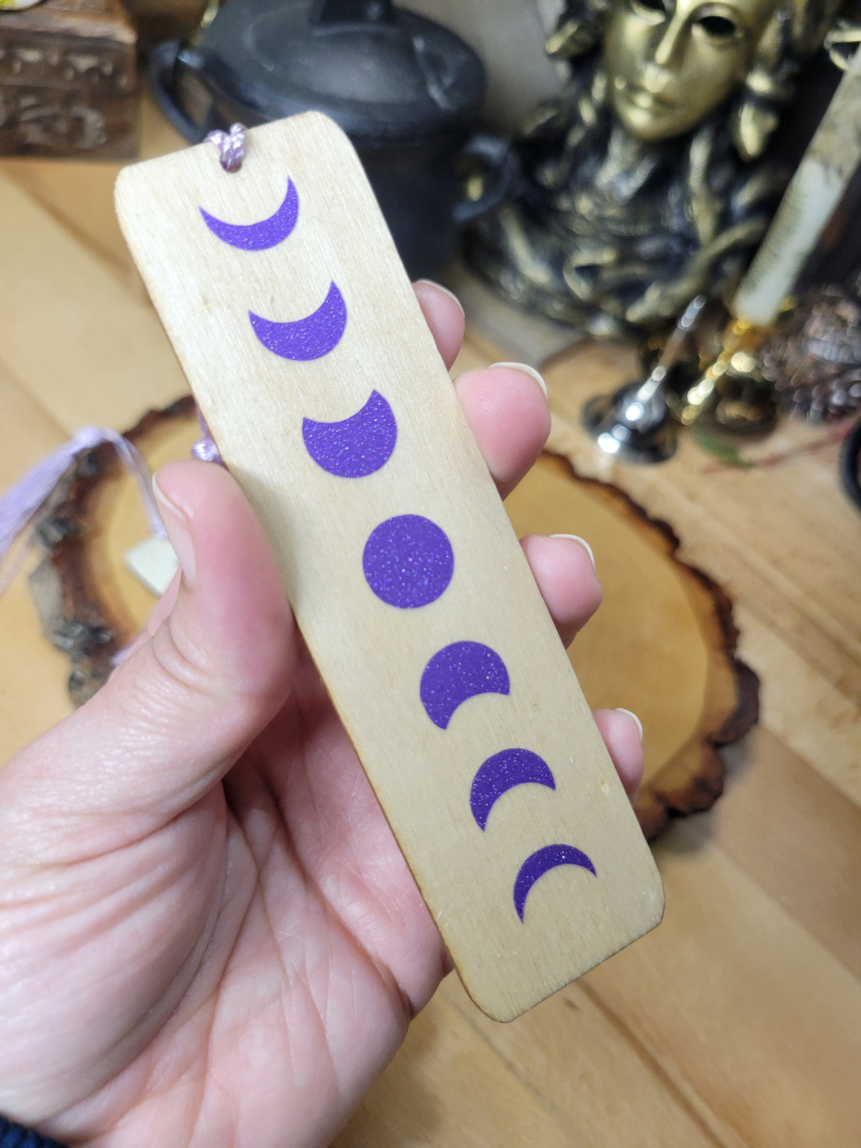 Moon Phases Vinyl Bookmark Phases of the Moon wood bookmark Witchy bookmark Handmade