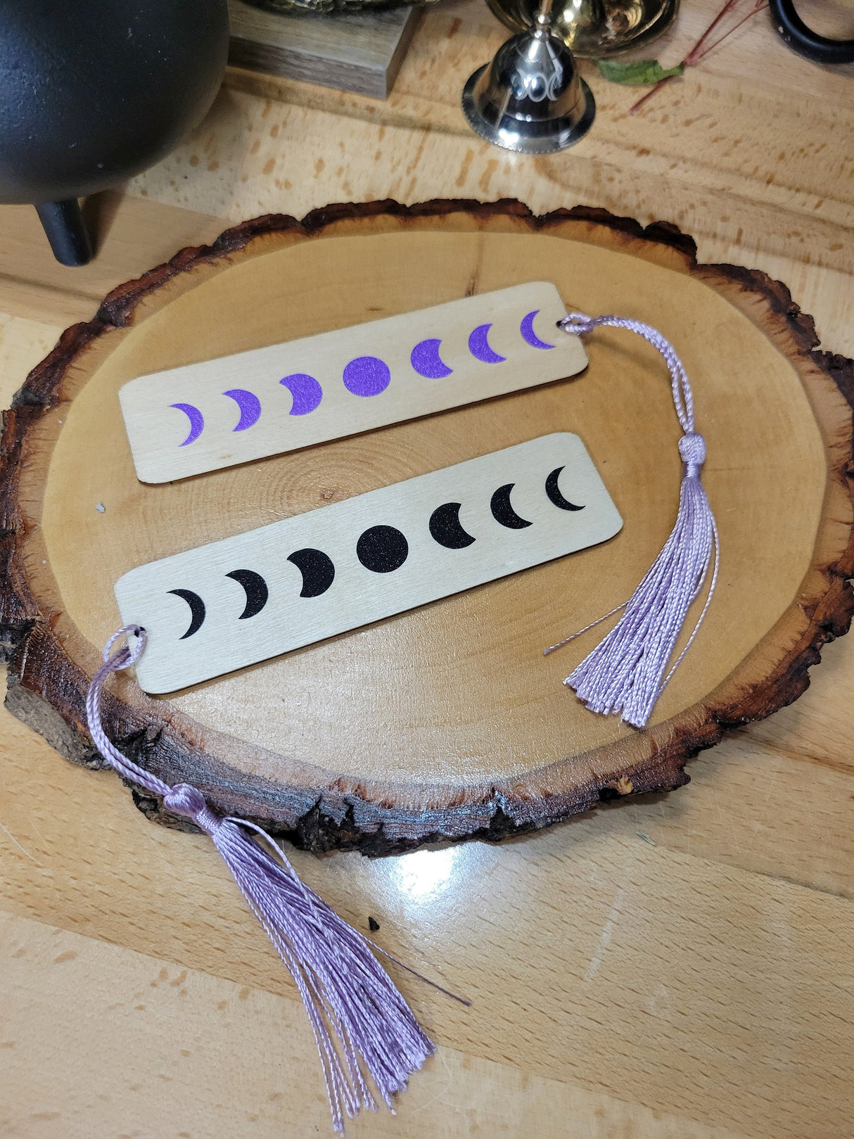 Moon Phases Vinyl Bookmark Phases of the Moon wood bookmark Witchy bookmark Handmade