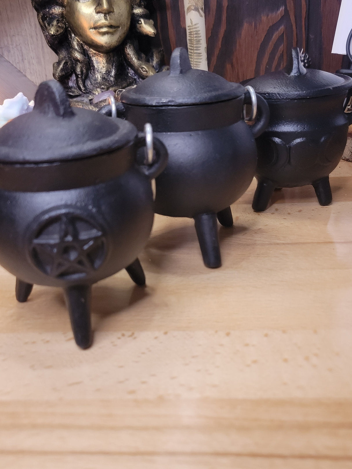 Triple Moon Pentacle Cauldron Soy Candle Intention candle