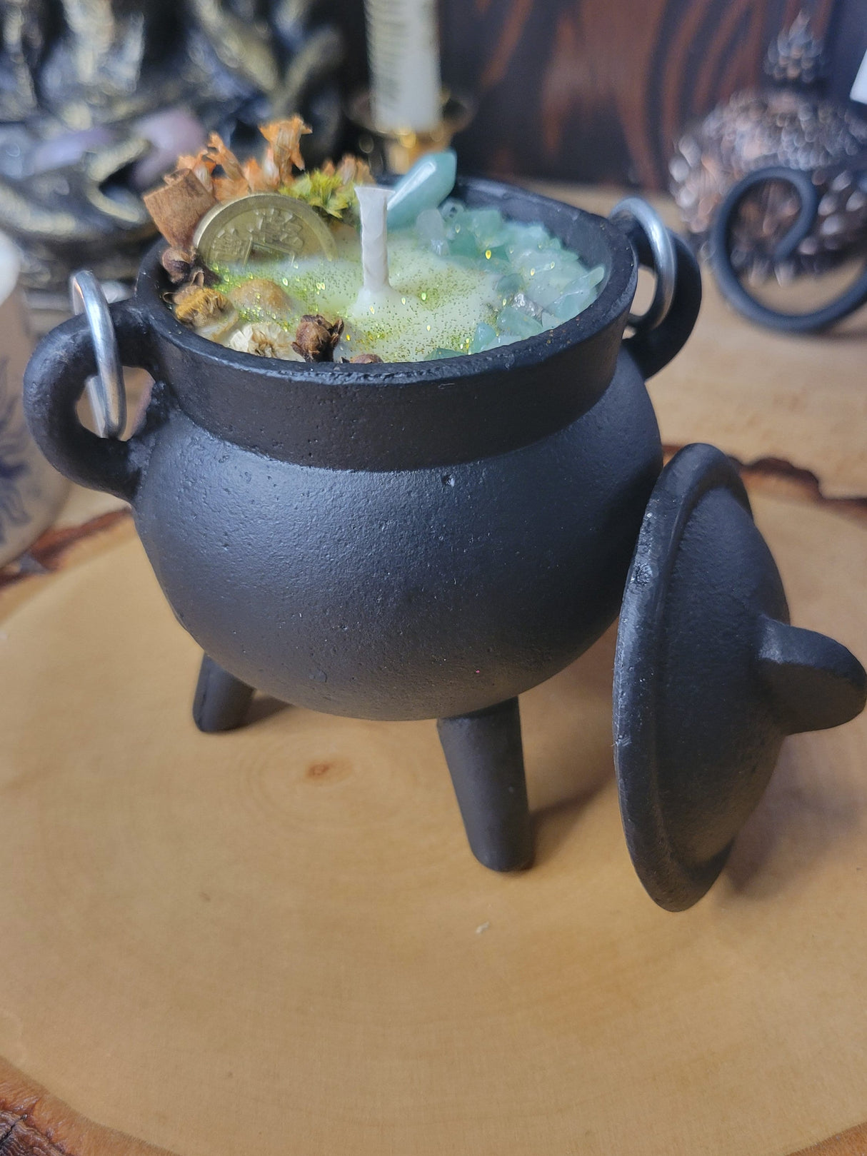 Triple moon pentacle cauldron soy candle intention candle Abundance candle