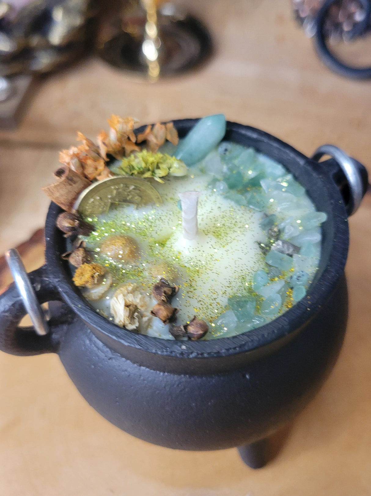 Triple moon pentacle cauldron soy candle intention candle Abundance candle