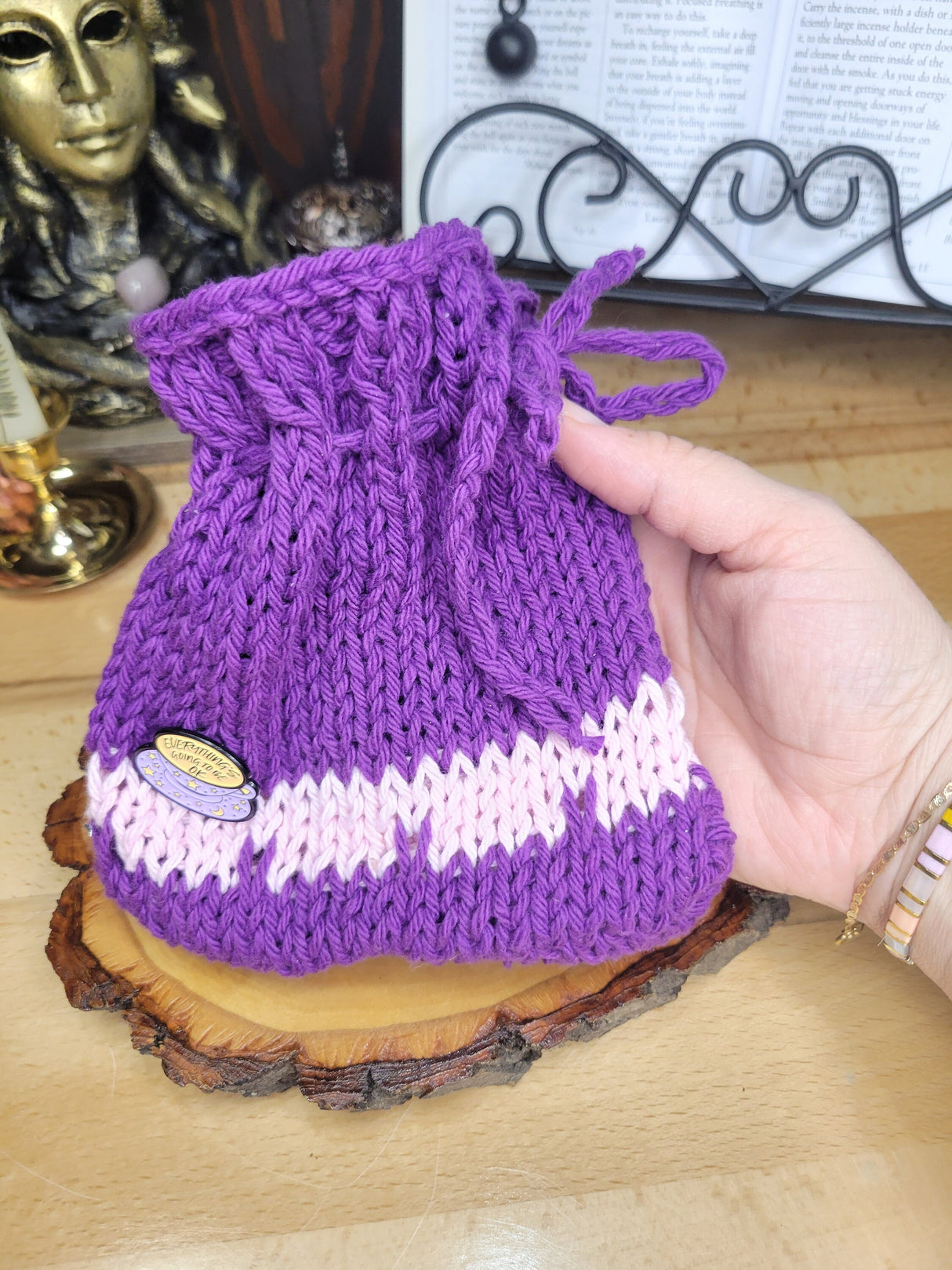 Beautiful Tarot Bag, Handmade Knitted Bag, Crystal Cute Crochet Small Bag Gift for Her