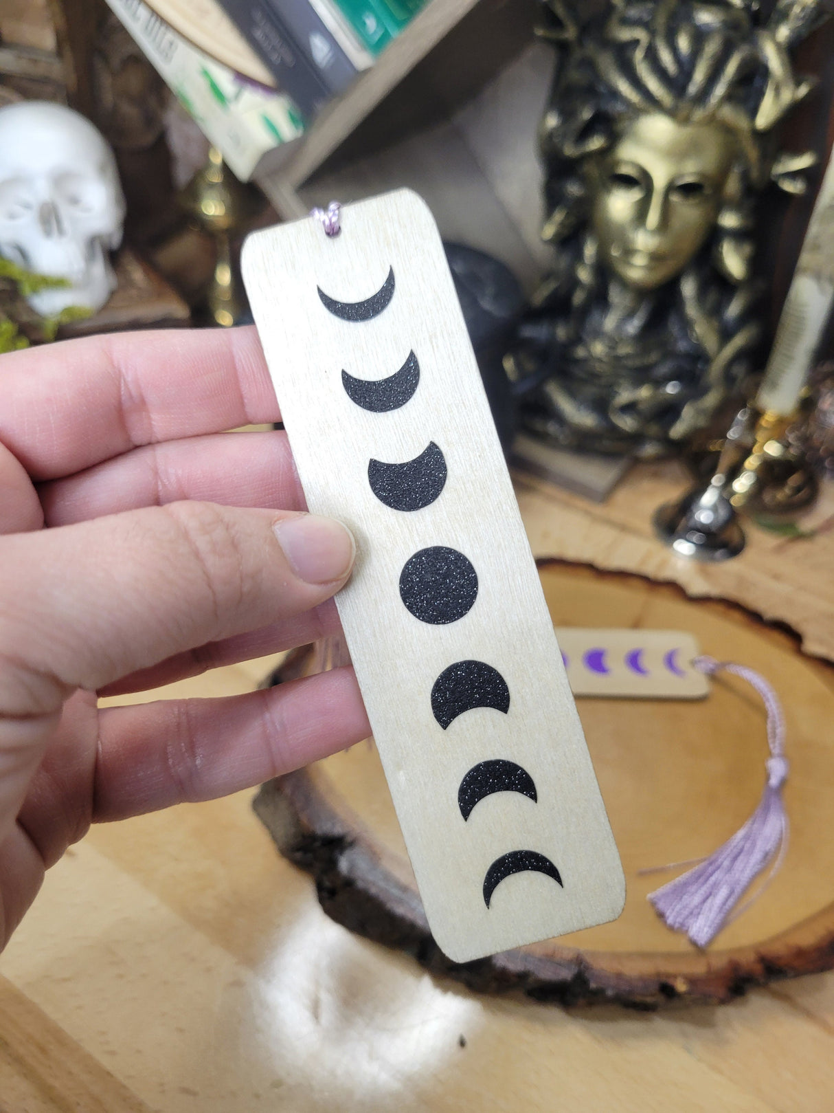 Moon Phases Vinyl Bookmark Phases of the Moon wood bookmark Witchy bookmark Handmade