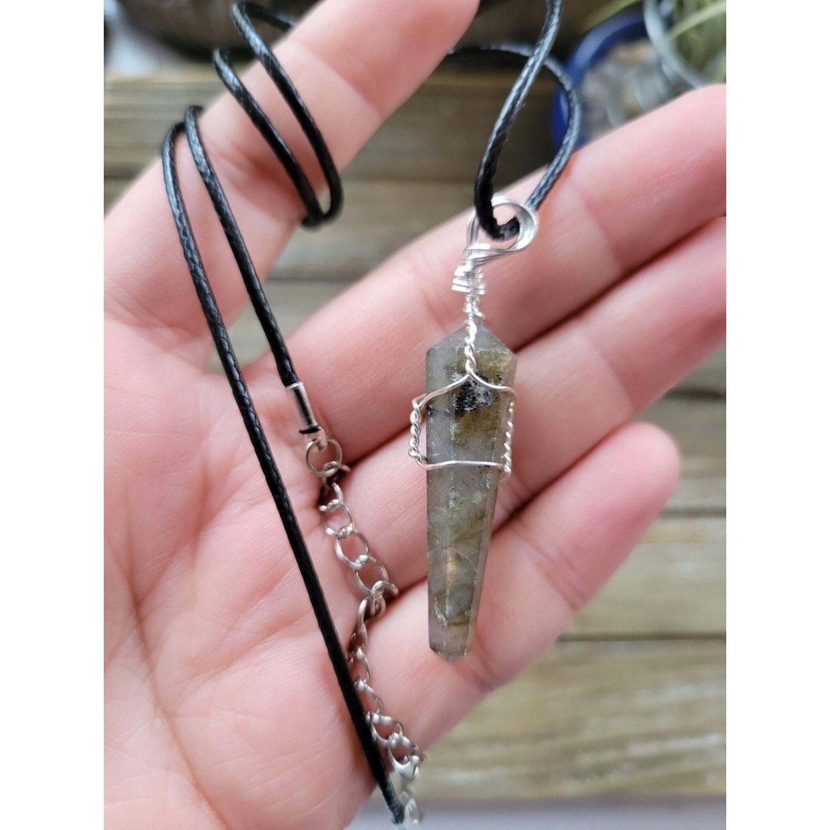Labradorite Pendant Wire Wrapped with Cord -