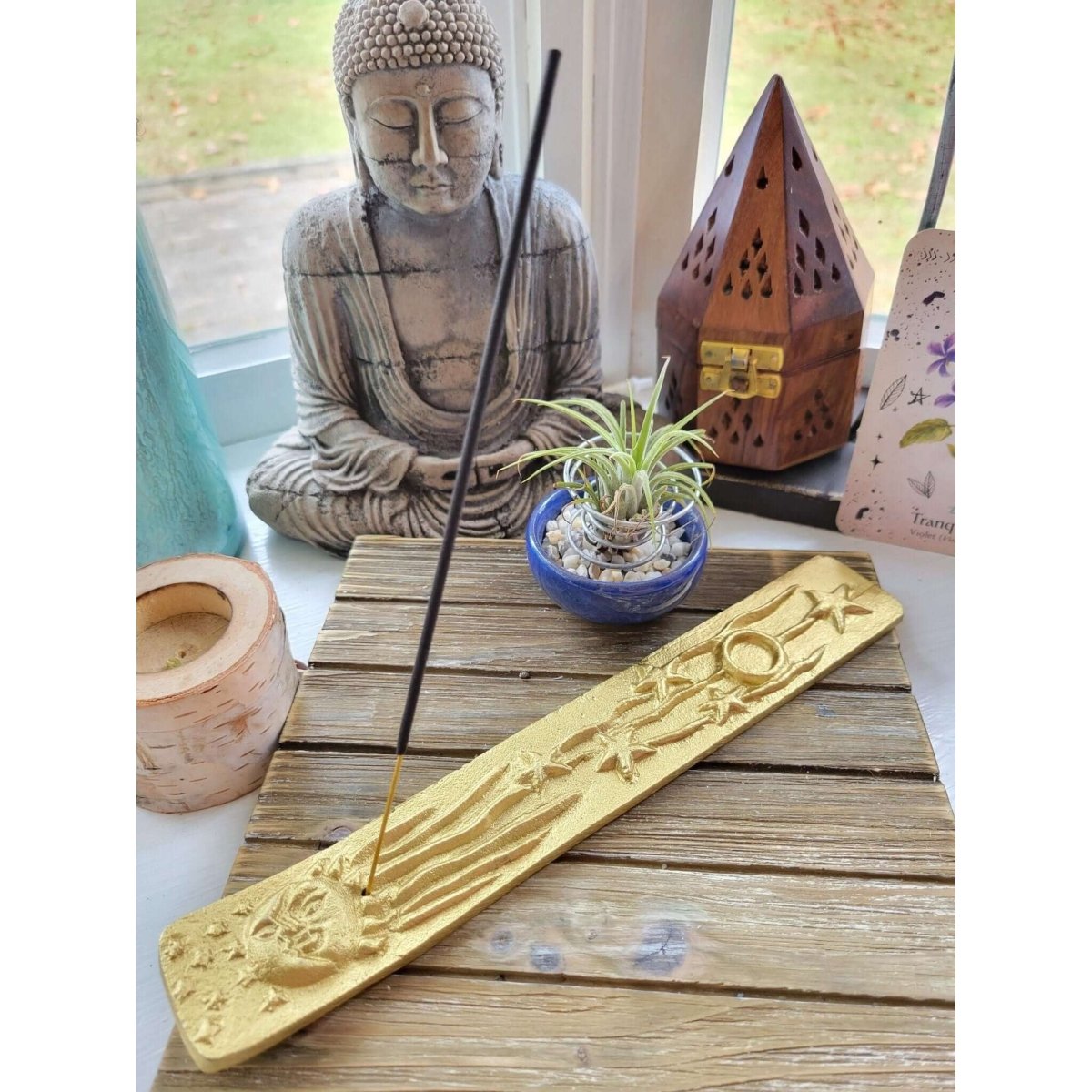 Metal Golden Sun/Moon Rays of Starts Stick/Cone Burner -Incense Holders