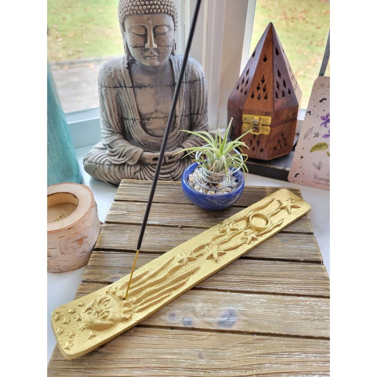 Metal Golden Sun/Moon Rays of Starts Stick/Cone Burner -Incense Holders
