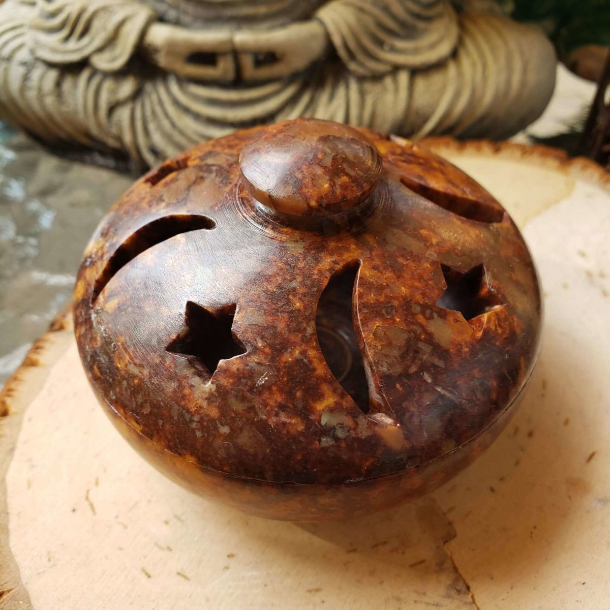 Moon and Star Soapstone Multi Burner, Charcoal Burner, Incense holder -
