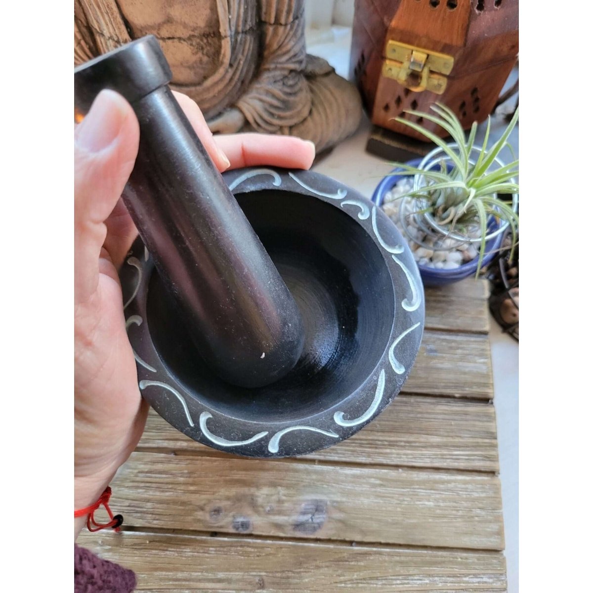 Mortar and Pestle Celtic Cross, Soapstone herb grinder -