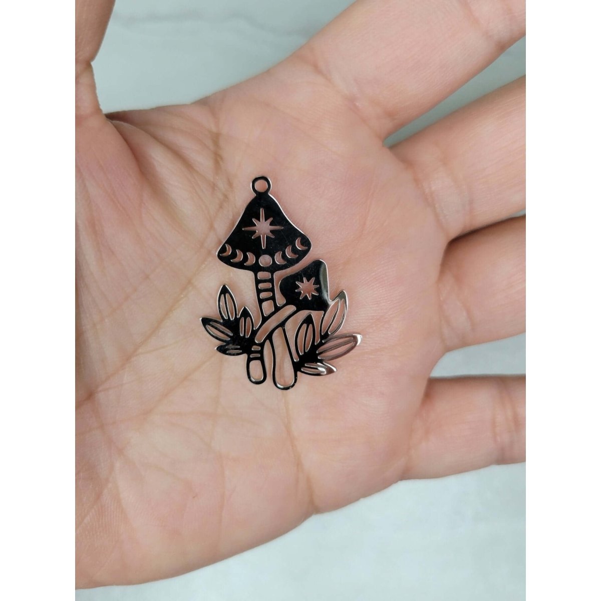 Mushroom Charm, Stainless Steel Charms, Moon Phases Mushroom Pendant -Charms & Pendants
