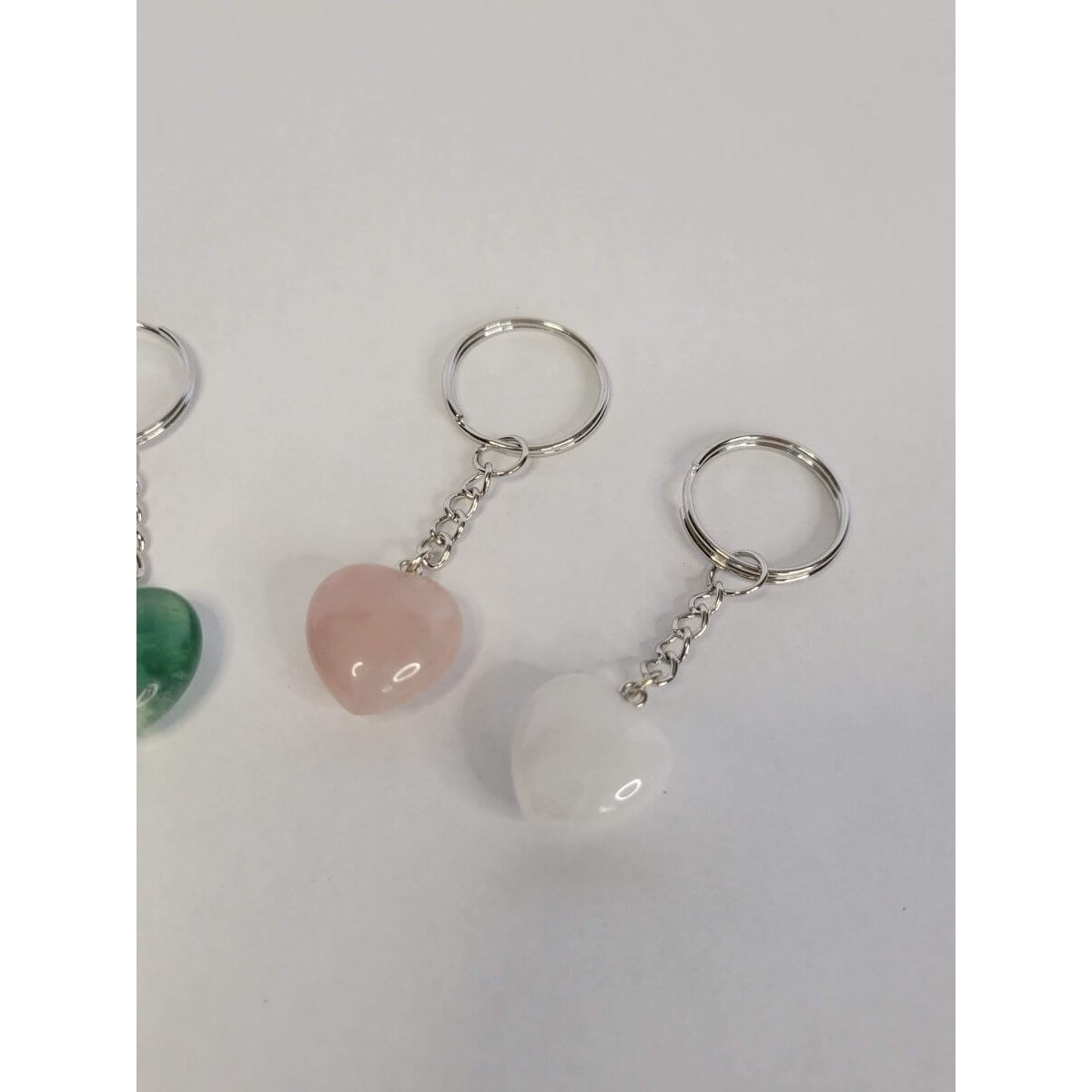 Natural Gemstone Keychain, Heart Crystal Shape -
