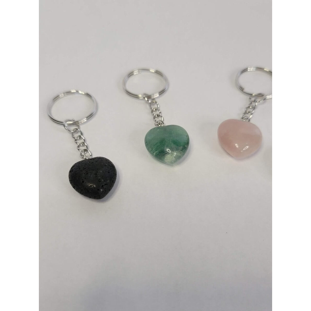 Natural Gemstone Keychain, Heart Crystal Shape -