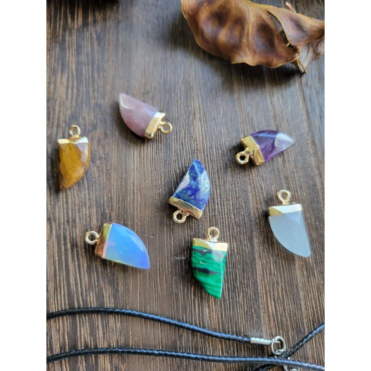 Natural Gemstones Pendants, Top Light Gold Plated, Scabbard Faceted Crystal with Cord -