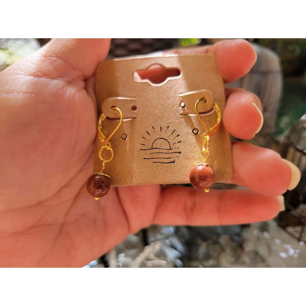 Natural Goldstone earrings dangles/ Gift for Her -