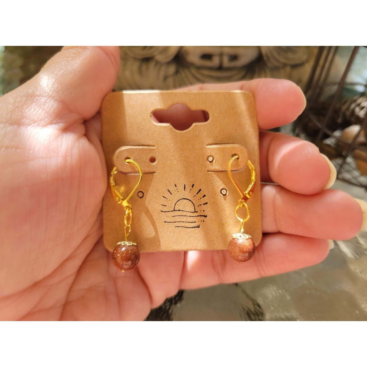 Natural Goldstone earrings dangles/ Gift for Her -