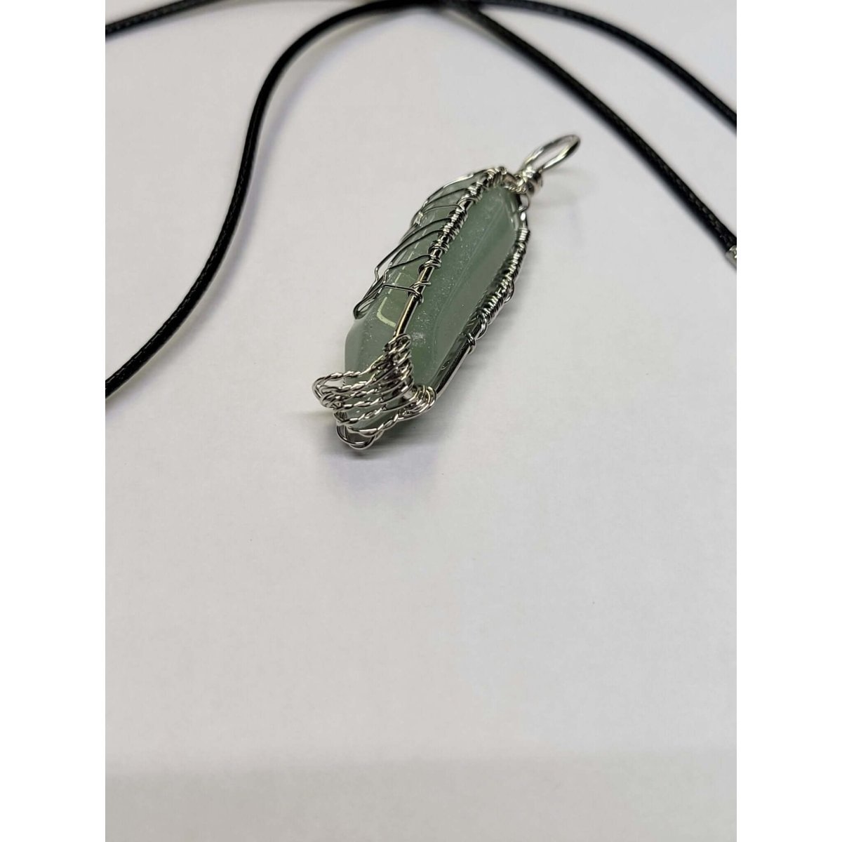 Natural Green Aventurine Big Wire Wrapped Pendants and Cord , Brass Wires, prismatic with Tree of Life / Crystal Jewelry -crystal pendant