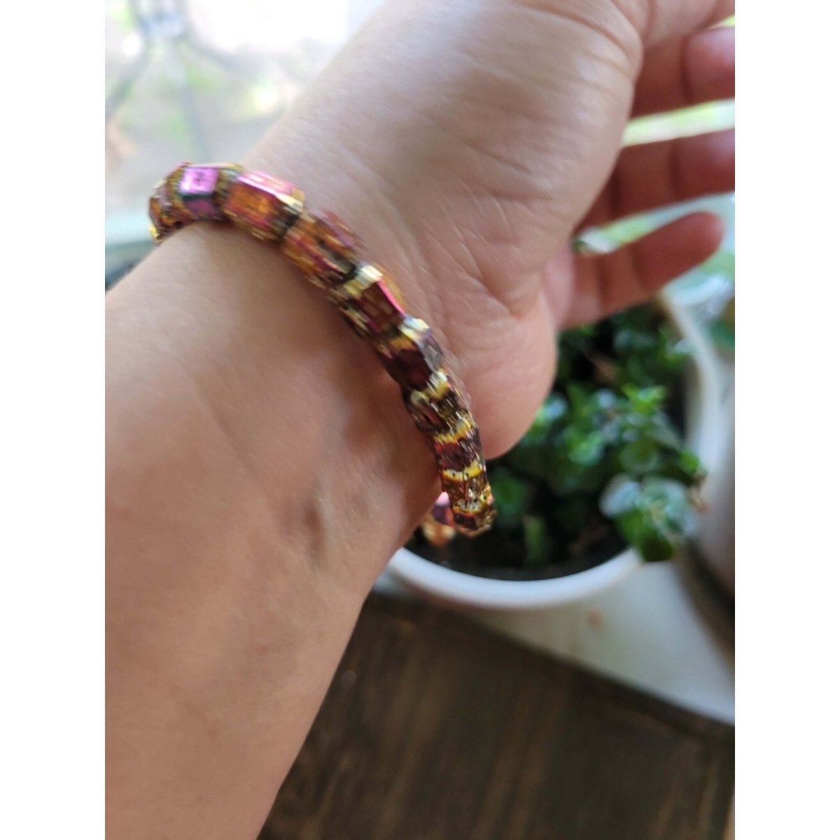 Natural Lava Rock Hexagon Beads Stretch Bracelets, Bee Shape Brass Charm Bracelet, Oil Diffuser Stone Bracelet for Women -Bracelets