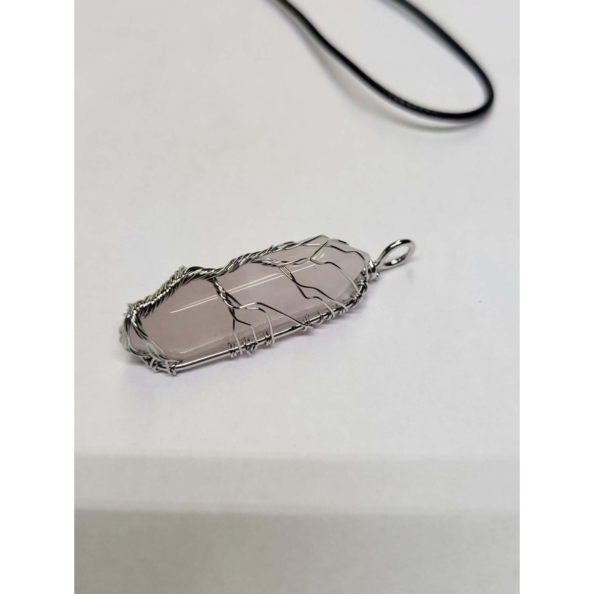 Natural Rose Quartz Big Wire Wrapped Pendants and Cord , Brass Wires, prismatic with Tree of Life / Crystal Jewelry -crystal pendant