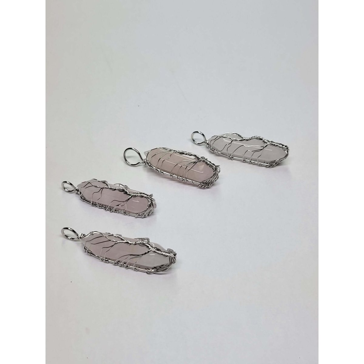 Natural Rose Quartz Big Wire Wrapped Pendants and Cord , Brass Wires, prismatic with Tree of Life / Crystal Jewelry -crystal pendant