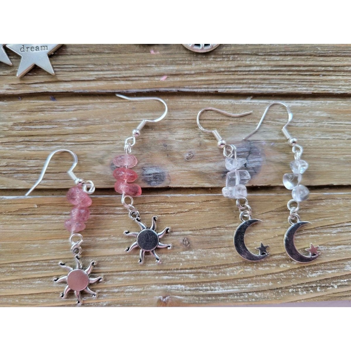 New Charms ! Crystal Earrings ,Stacked Stone Drop Earrings |Charm and Crystal Earrings ,Witch Jewelry, Healing Crystal Energy -