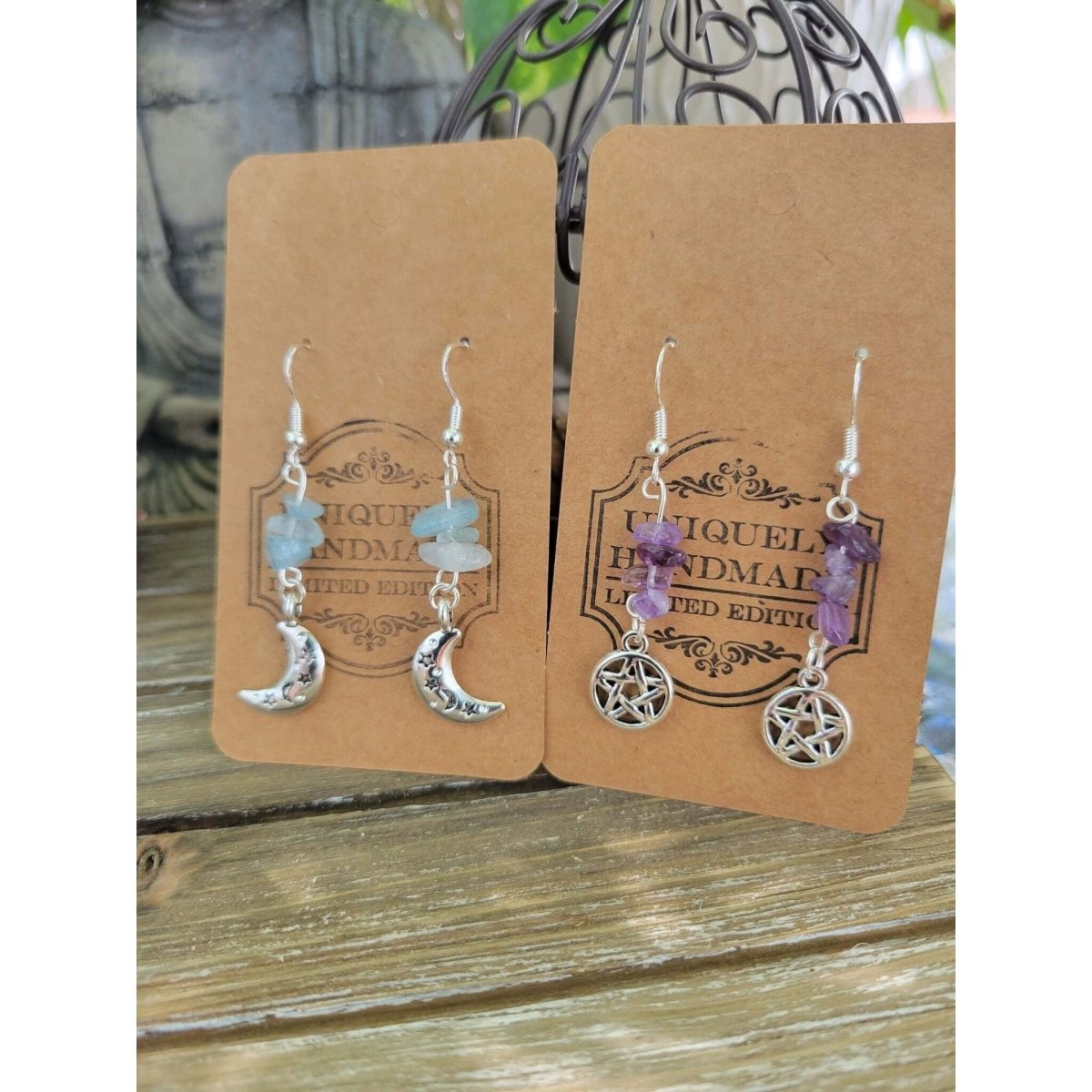 New Charms ! Crystal Earrings ,Stacked Stone Drop Earrings |Charm and Crystal Earrings ,Witch Jewelry, Healing Crystal Energy -