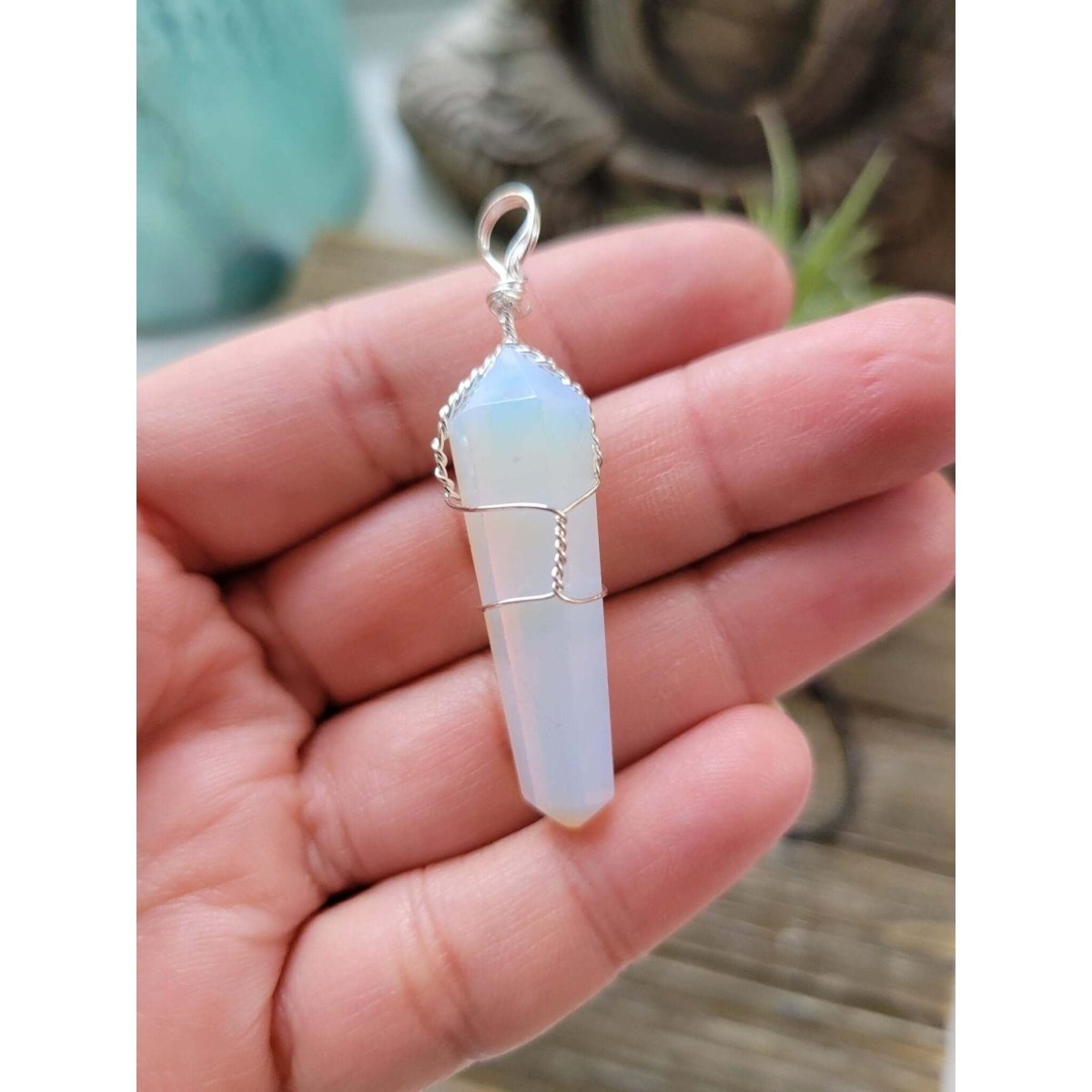 Opalite Wire Wrapped Pendant with Cord/ Crystal Jewelry -