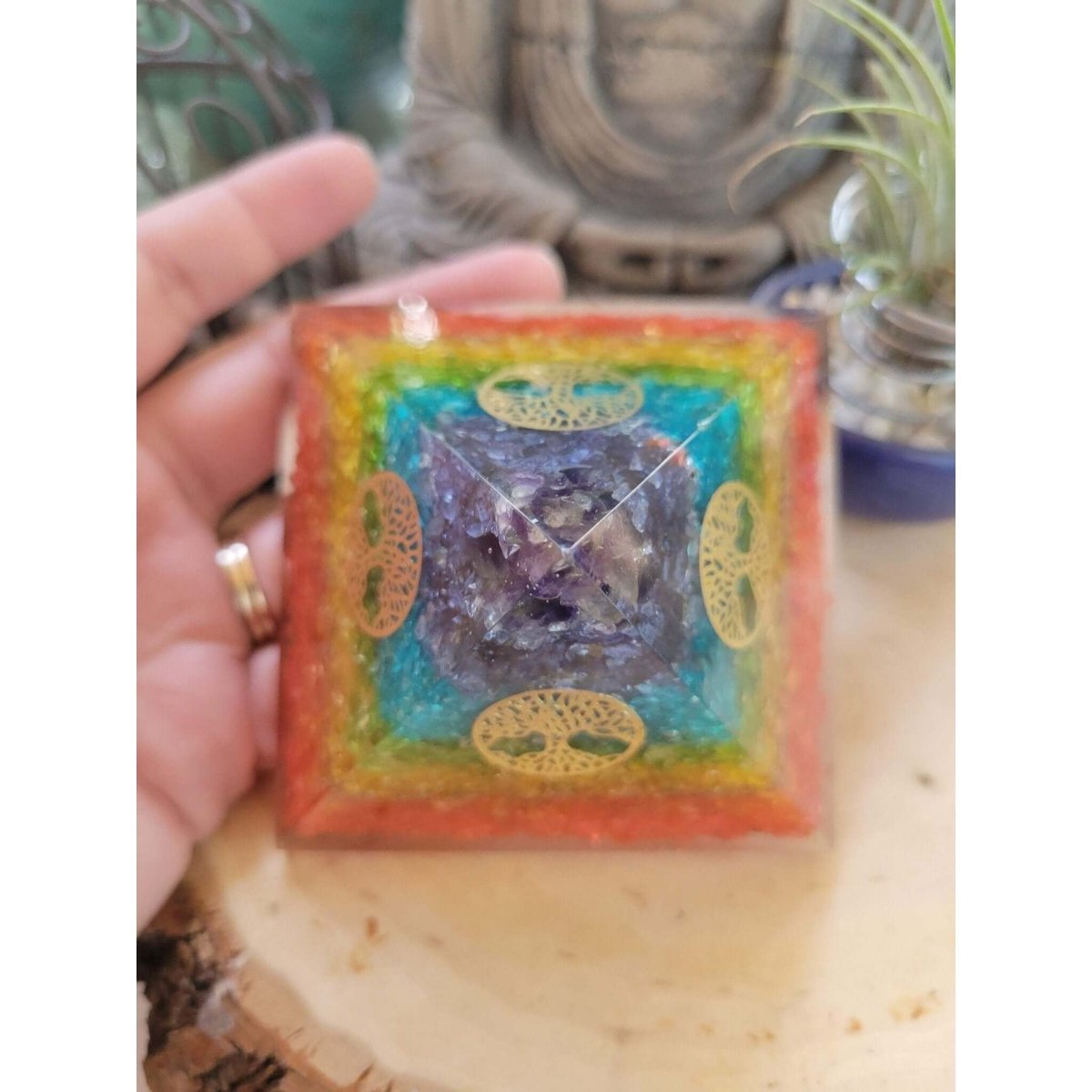 Orgone energy pyramid 7 chakra with tree of life -Crystals