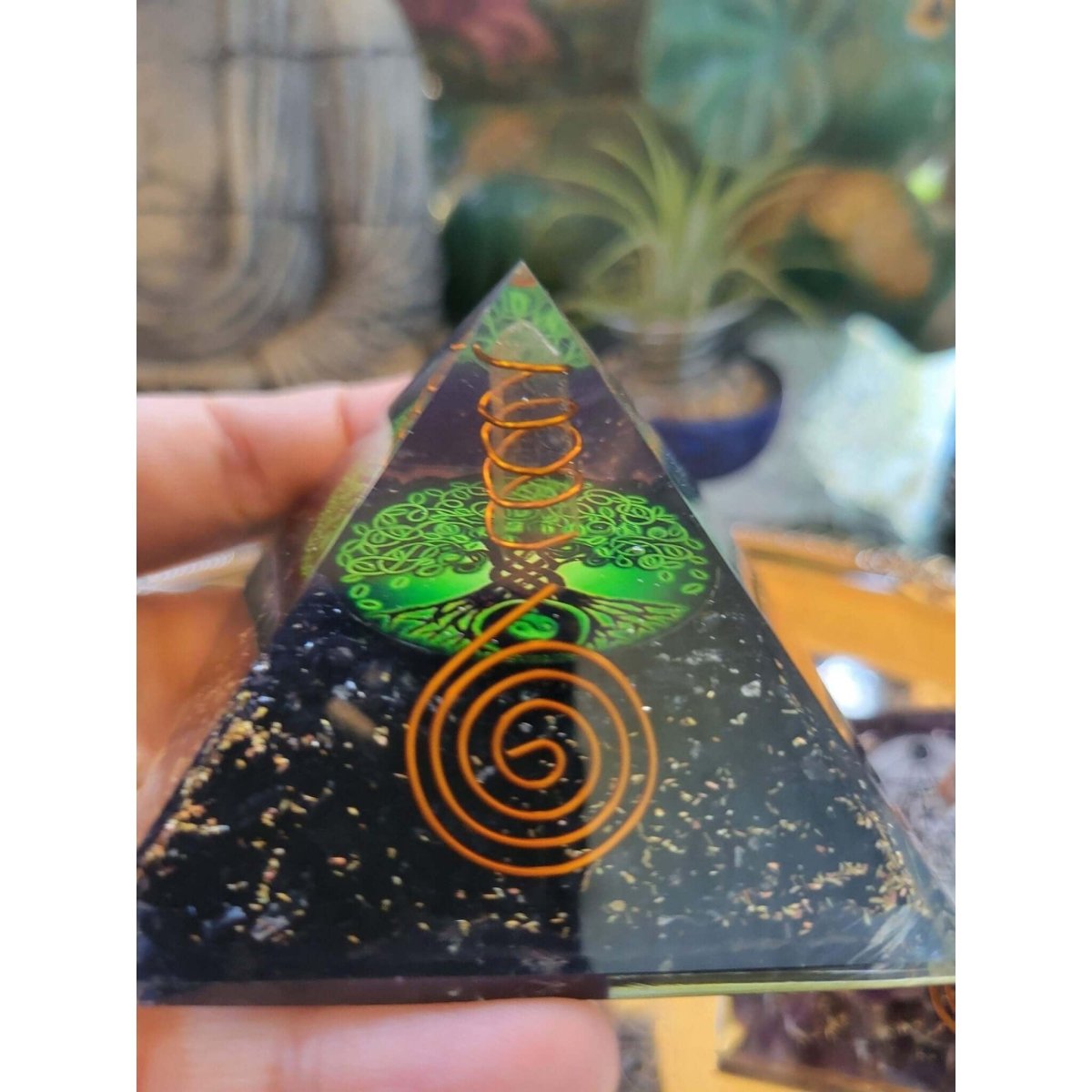 Orgone Energy Pyramid Black Tourmaline Tree of Life/Orgone Energy Pyramid Amethyst W/ Metatron -
