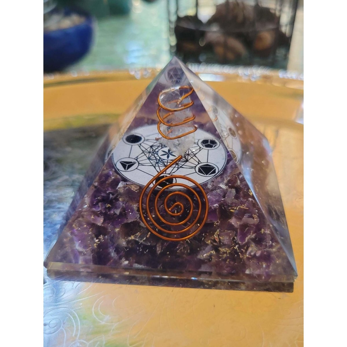 Orgone Energy Pyramid Black Tourmaline Tree of Life/Orgone Energy Pyramid Amethyst W/ Metatron -