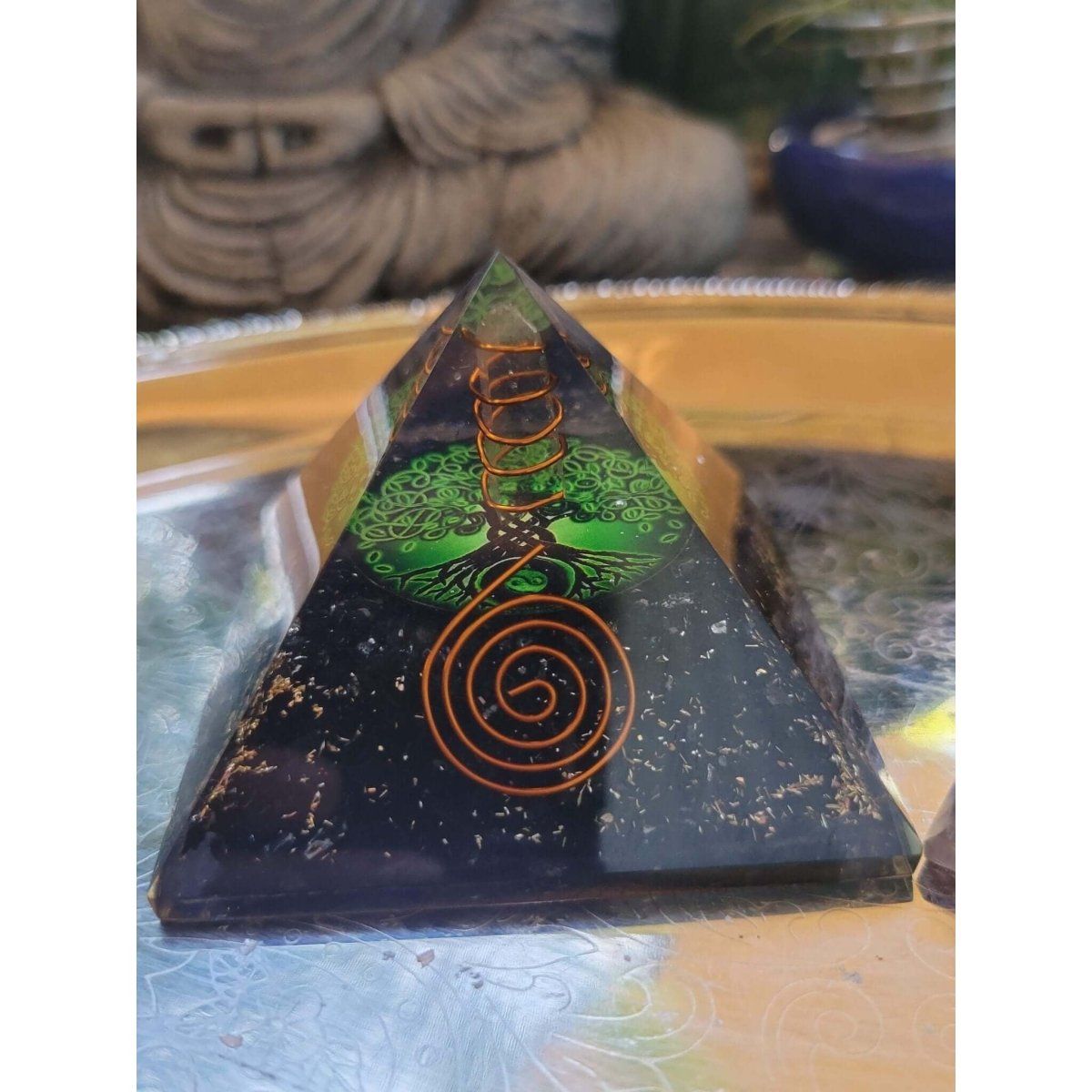 Orgone Energy Pyramid Black Tourmaline Tree of Life/Orgone Energy Pyramid Amethyst W/ Metatron -