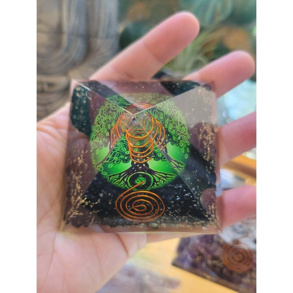 Orgone Energy Pyramid Black Tourmaline Tree of Life/Orgone Energy Pyramid Amethyst W/ Metatron -