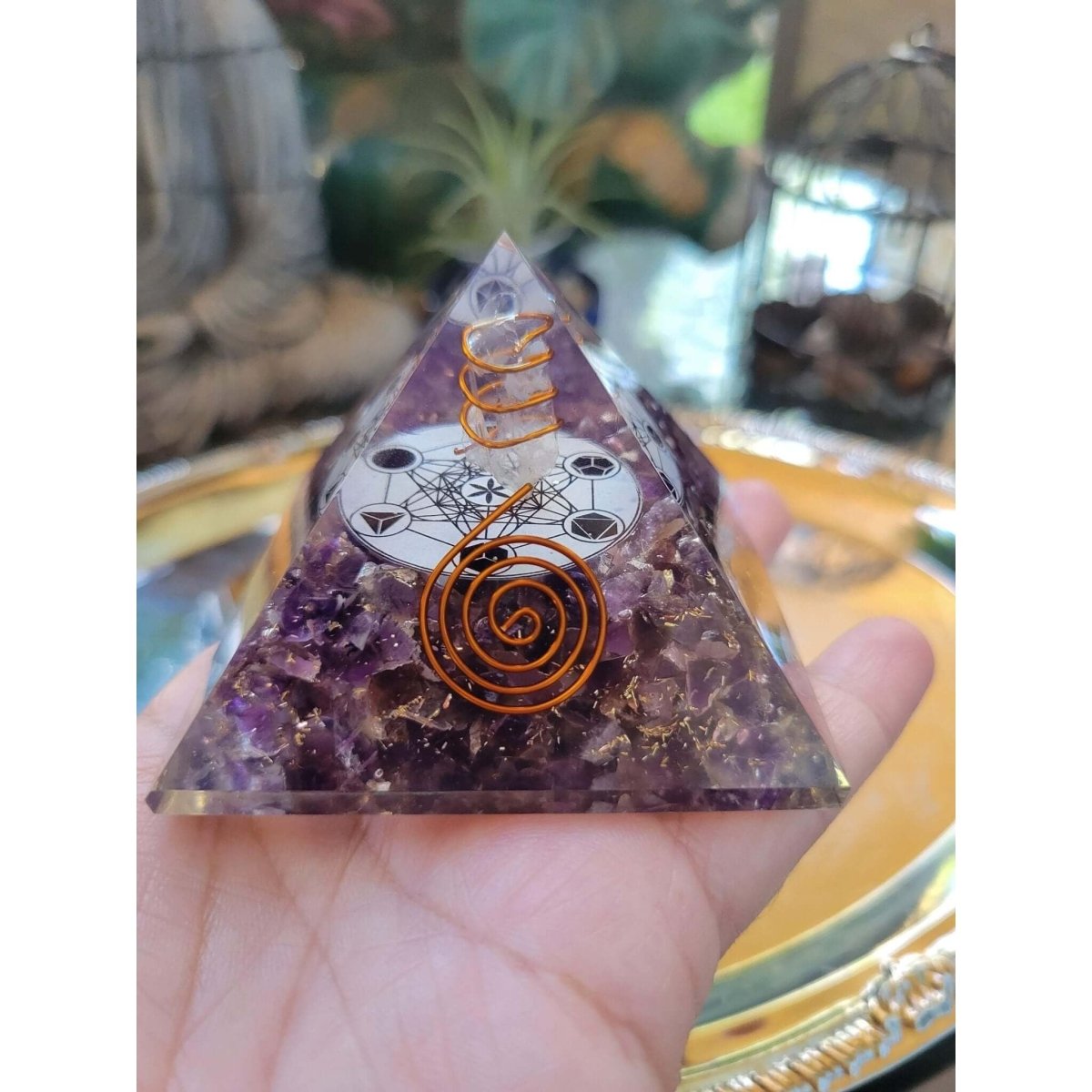 Orgone Energy Pyramid Black Tourmaline Tree of Life/Orgone Energy Pyramid Amethyst W/ Metatron -
