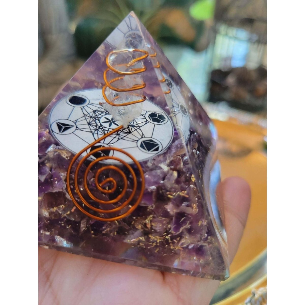 Orgone Energy Pyramid Black Tourmaline Tree of Life/Orgone Energy Pyramid Amethyst W/ Metatron -