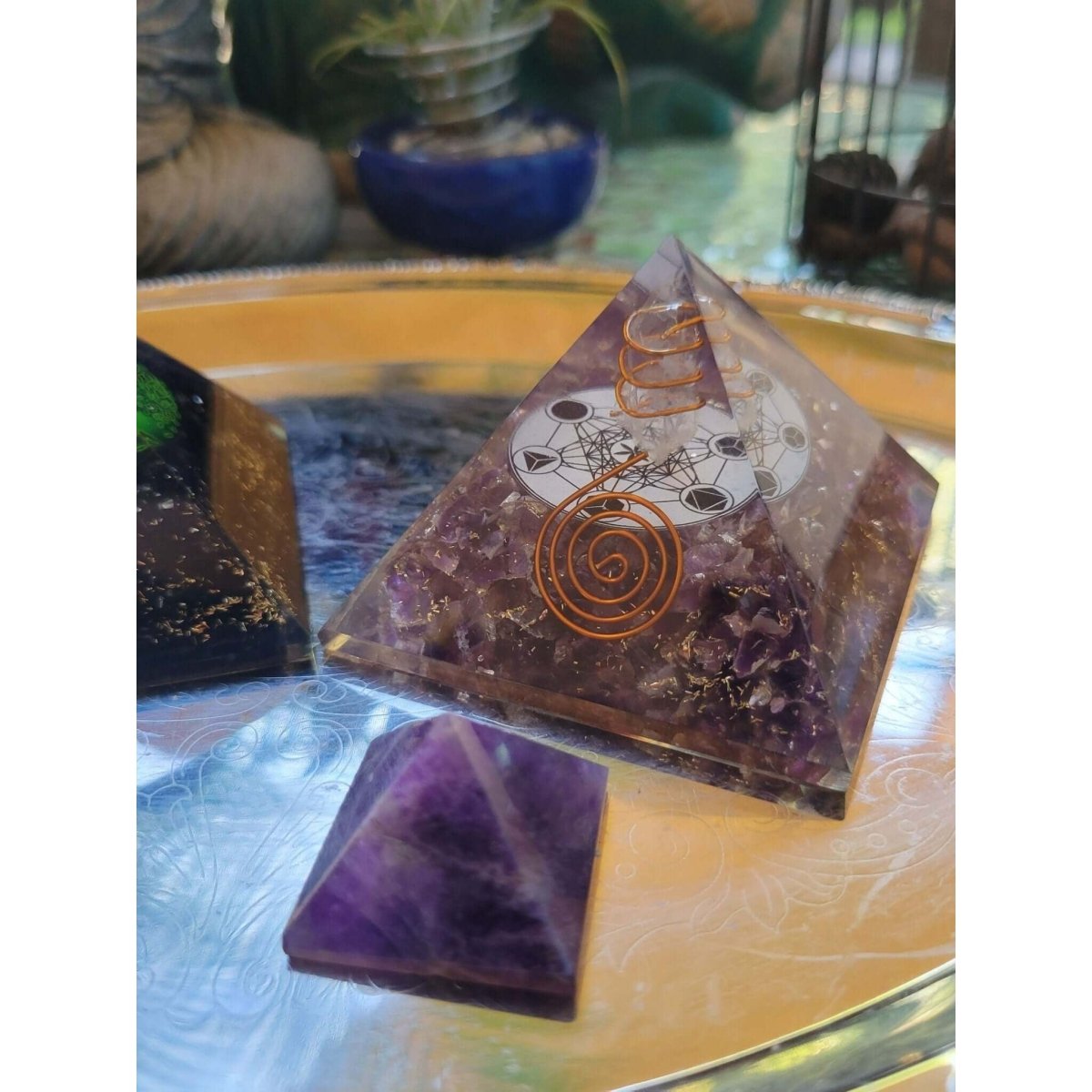Orgone Energy Pyramid Black Tourmaline Tree of Life/Orgone Energy Pyramid Amethyst W/ Metatron -