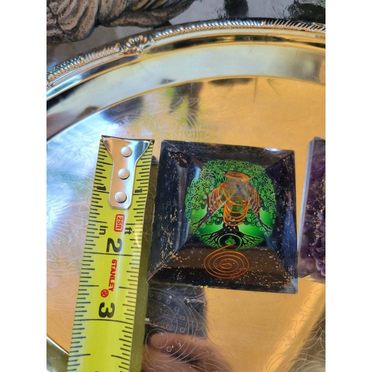 Orgone Energy Pyramid Black Tourmaline Tree of Life/Orgone Energy Pyramid Amethyst W/ Metatron -