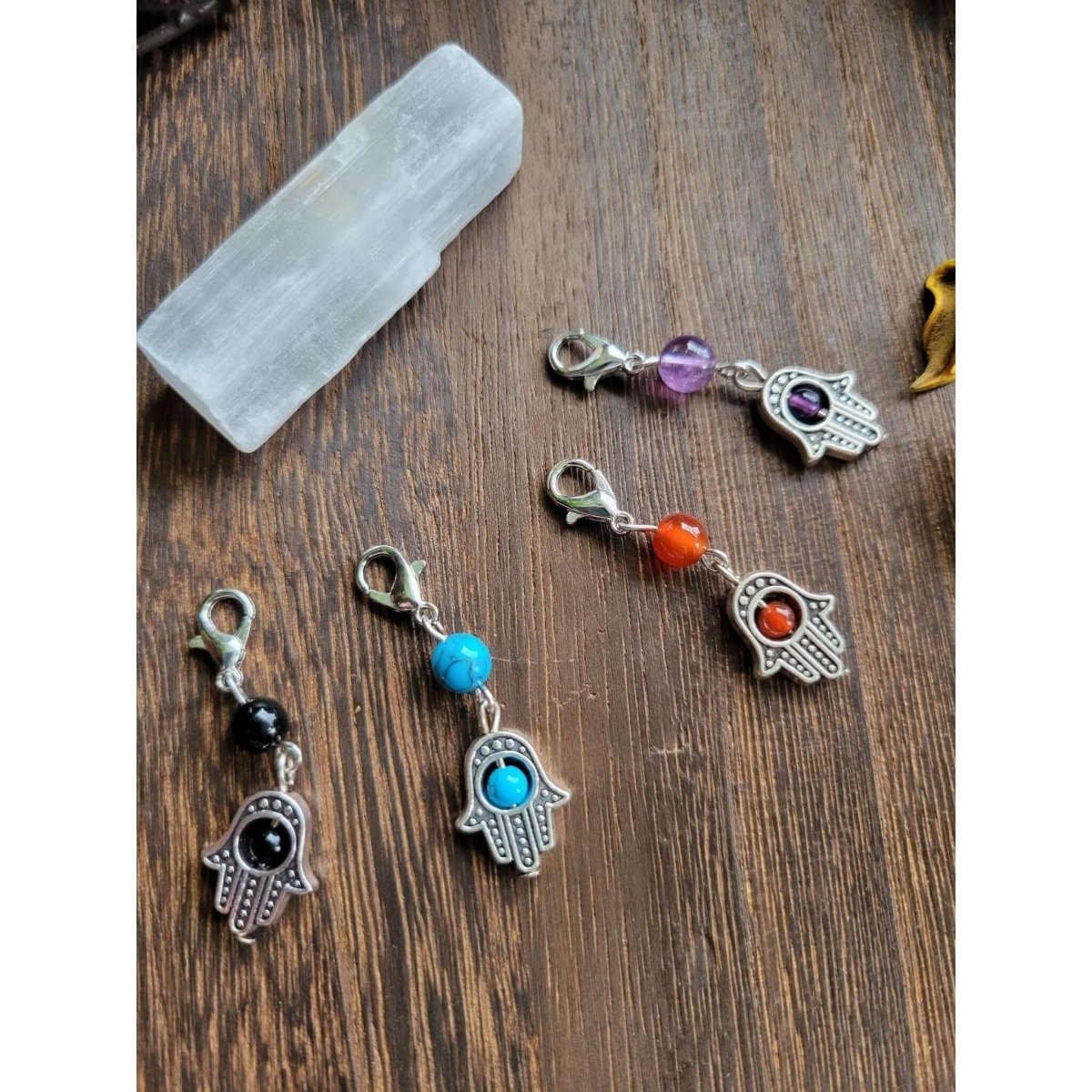 Pendants, with Natural & Synthetic Mixed Stone Beads and Lobster Claw Clasps, Hamsa Hand/Hand of Fatima/Hand of Miriam -Charms & Pendants