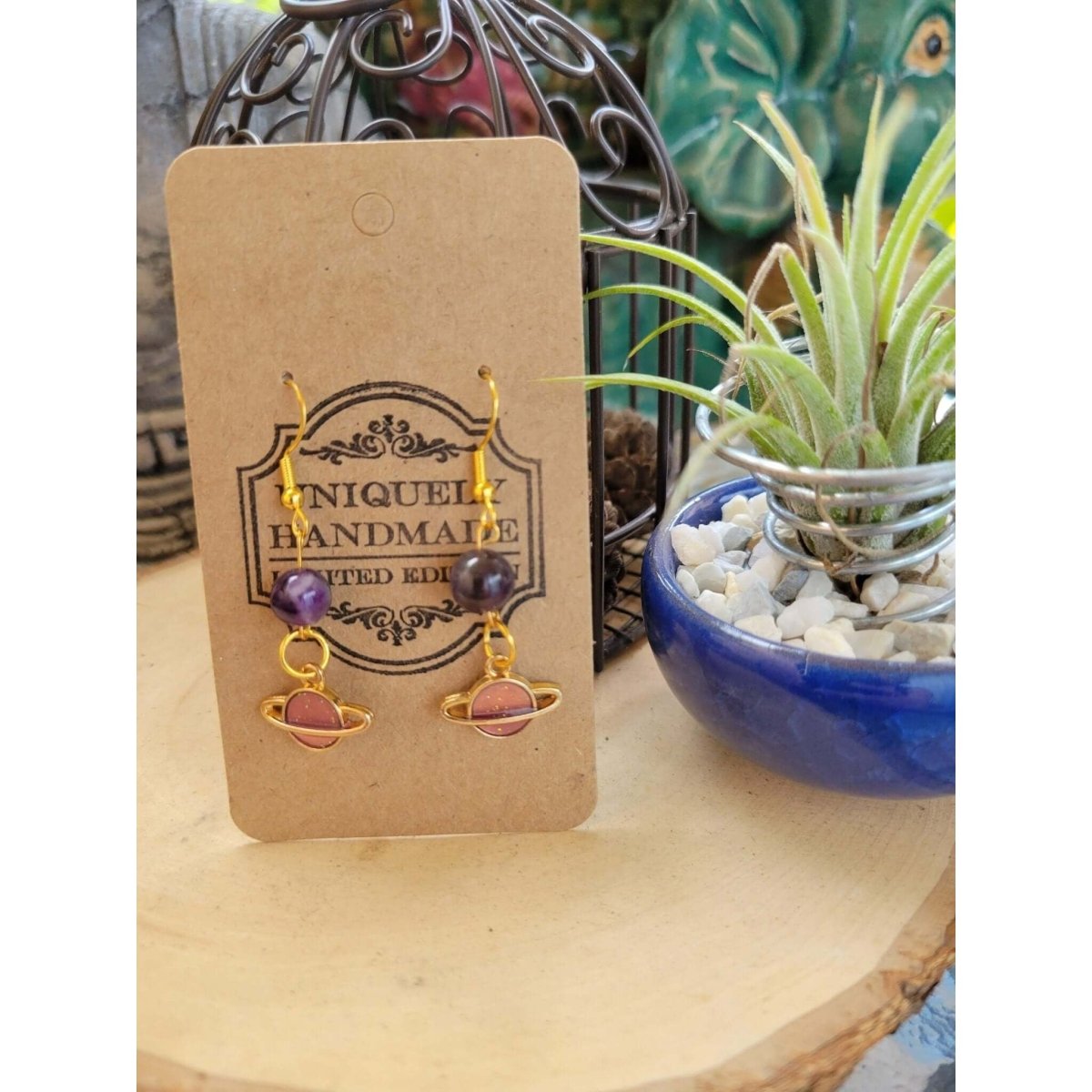 Planet Crystal Earrings ,Stacked Stone Drop Earrings |Charm and Crystal Earrings ,Witch Jewelry, Healing Crystal Energy -