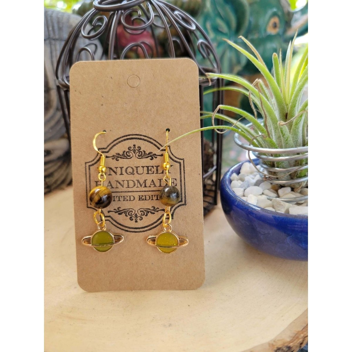 Planet Crystal Earrings ,Stacked Stone Drop Earrings |Charm and Crystal Earrings ,Witch Jewelry, Healing Crystal Energy -