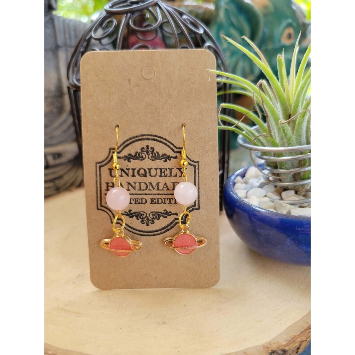 Planet Crystal Earrings ,Stacked Stone Drop Earrings |Charm and Crystal Earrings ,Witch Jewelry, Healing Crystal Energy -