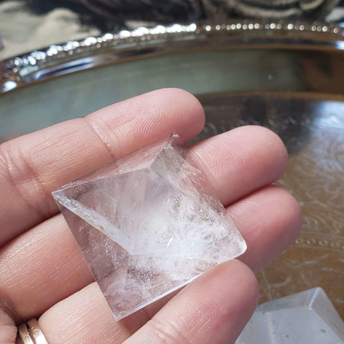 Pyramid Small(25mm-30mm) / Pyrite Pyramid, Rose Quartz, Clear Quartz , Hematite. Energy Amplification -